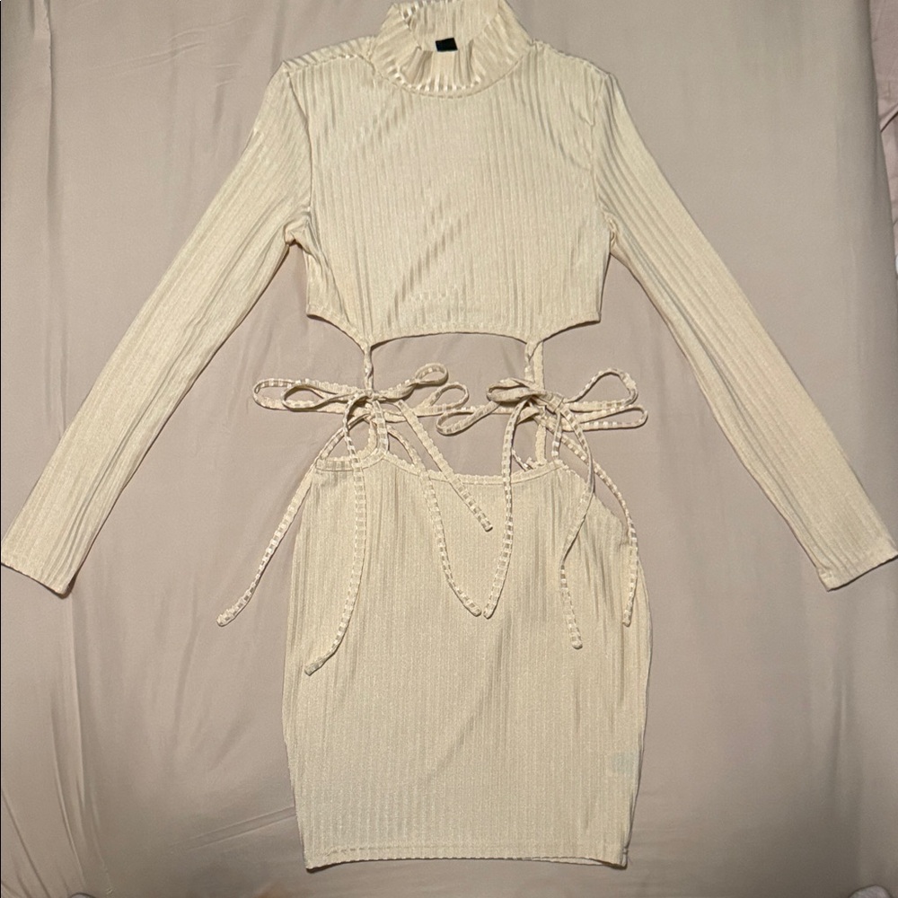 SHEIN Beige Long Sleeve Cut-Out Dress
